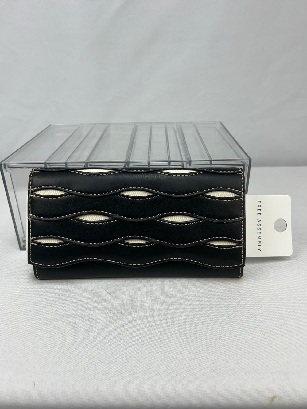 Free Assembly Black Wave-Detail Card Wallet with Cream Accents
